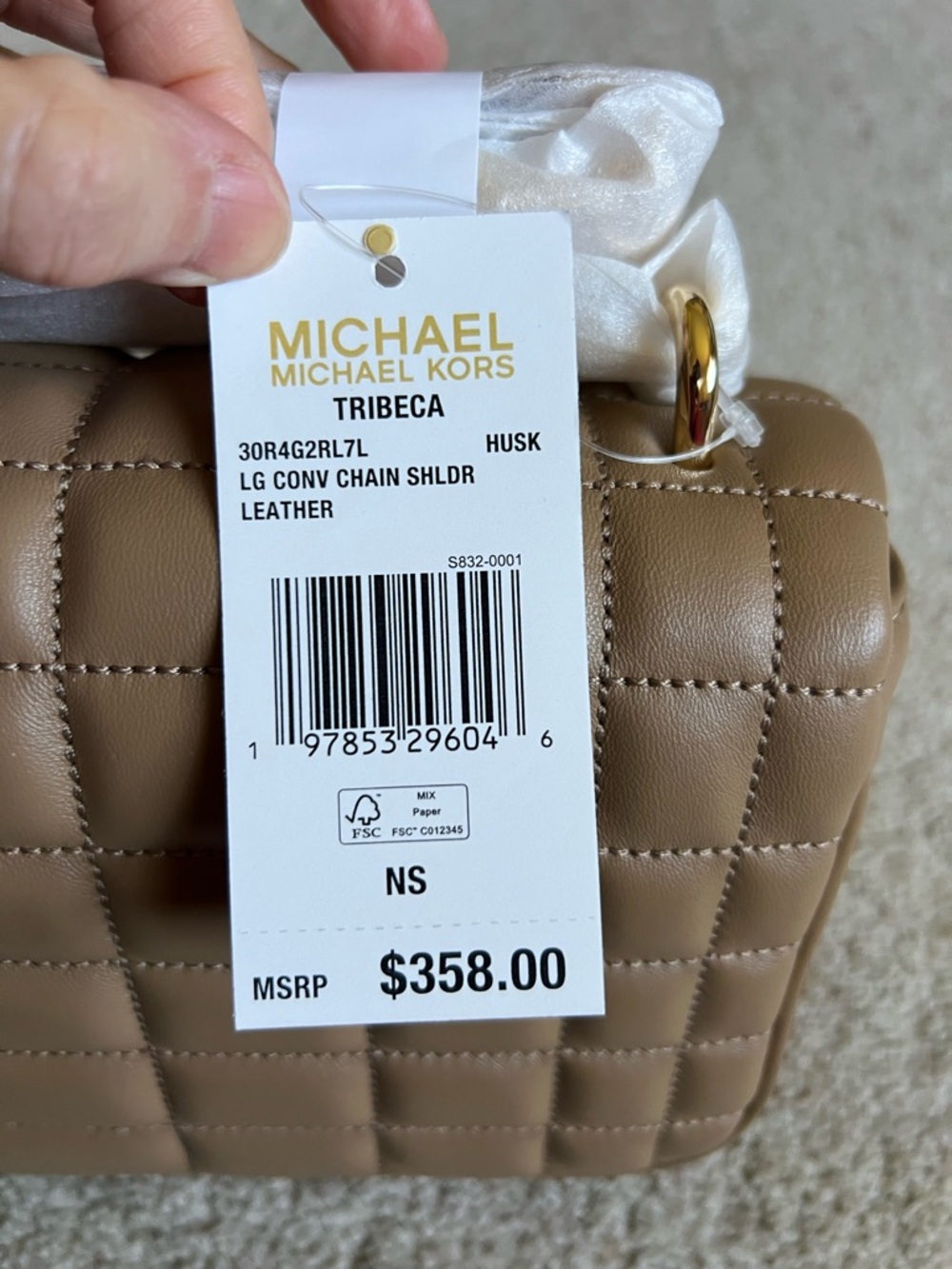 Michael Kors Quilted Crossbody Bag in Taupe Brown with Gold Hardware - Picture 4 of 4